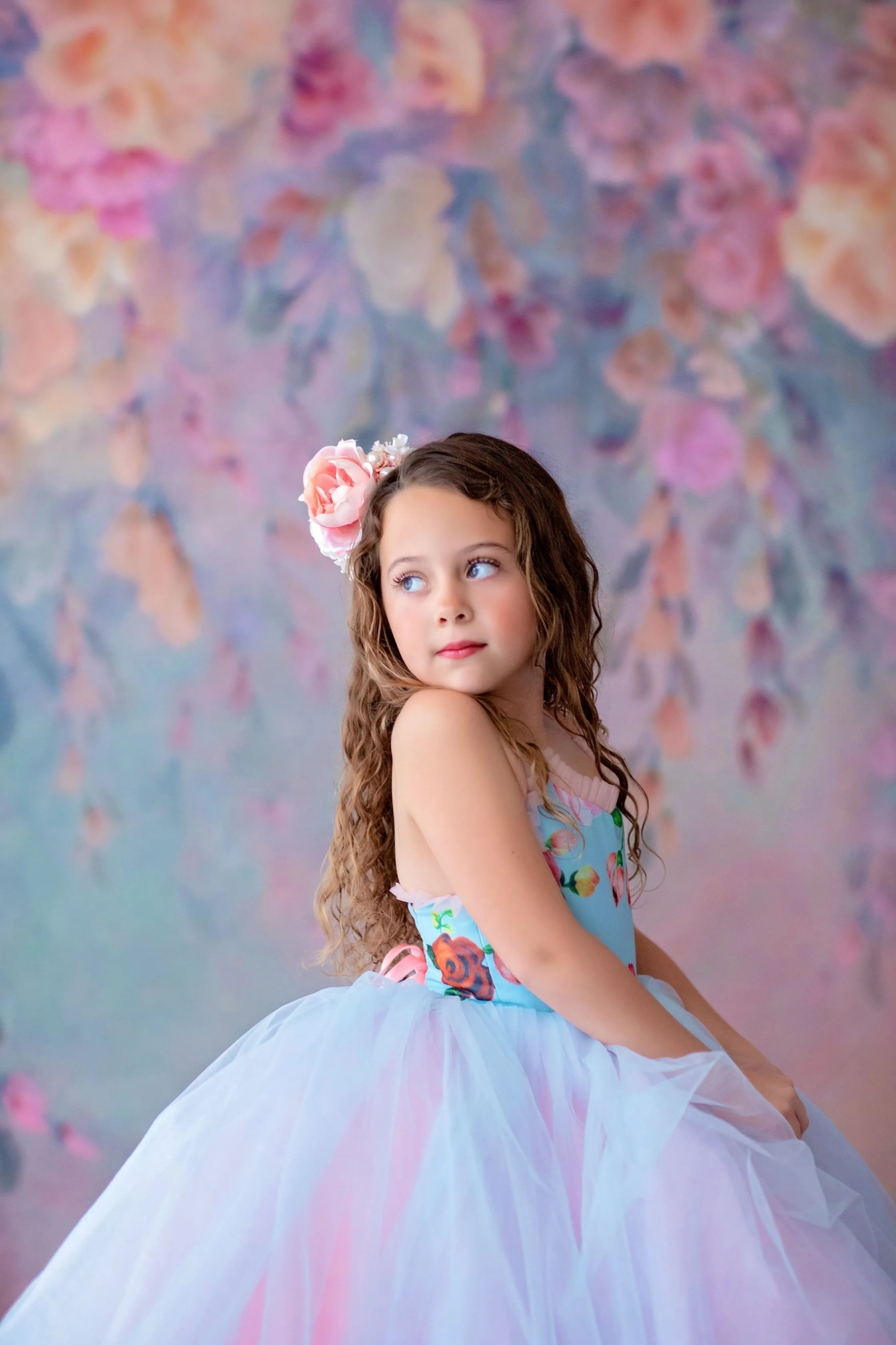 New condition retired rental "Margot" -  Floor Length Floral Toddler Chiffon Gown ( 3 Year - Petite 4 Year)