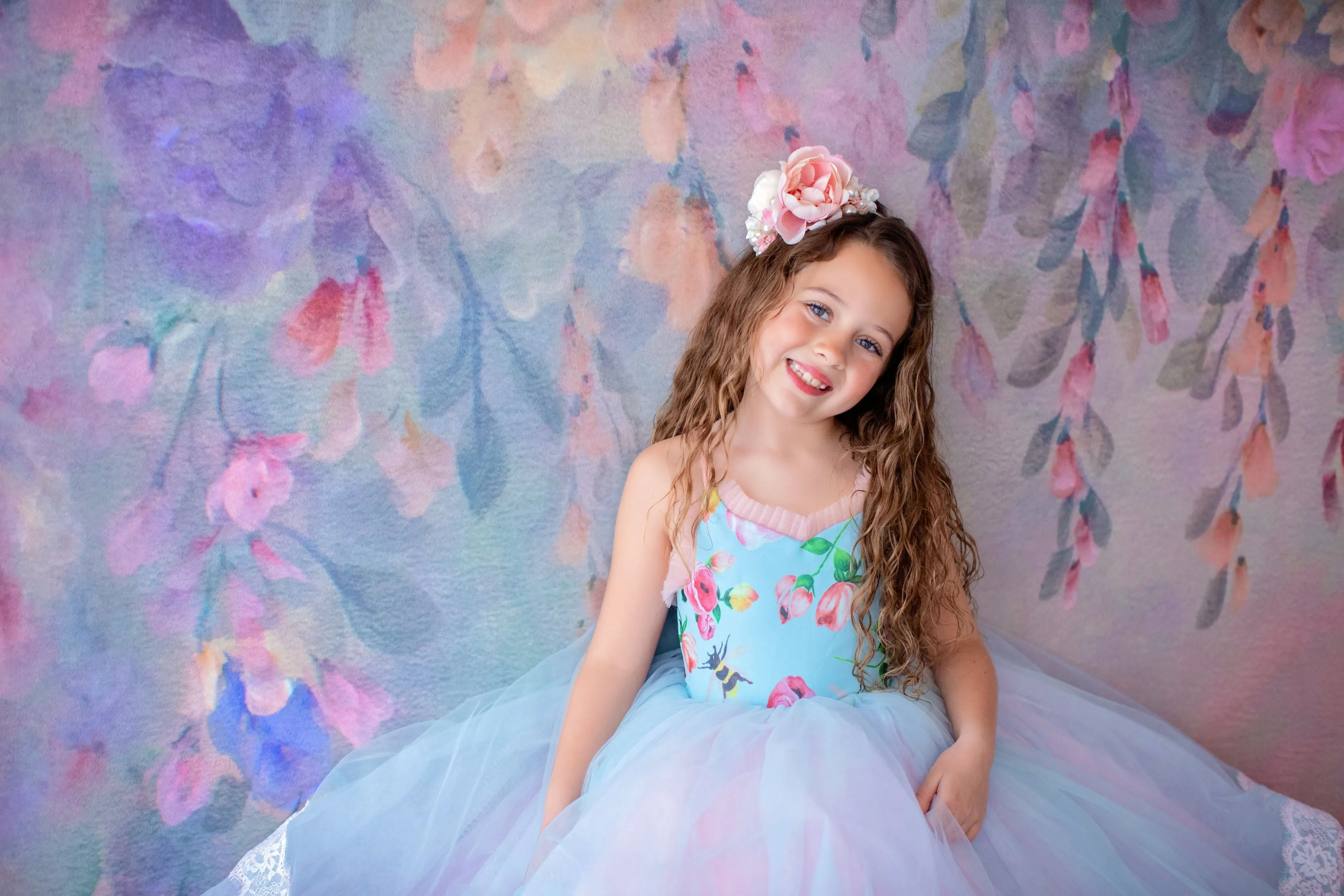 New condition retired rental "Margot" -  Floor Length Floral Toddler Chiffon Gown ( 3 Year - Petite 4 Year)