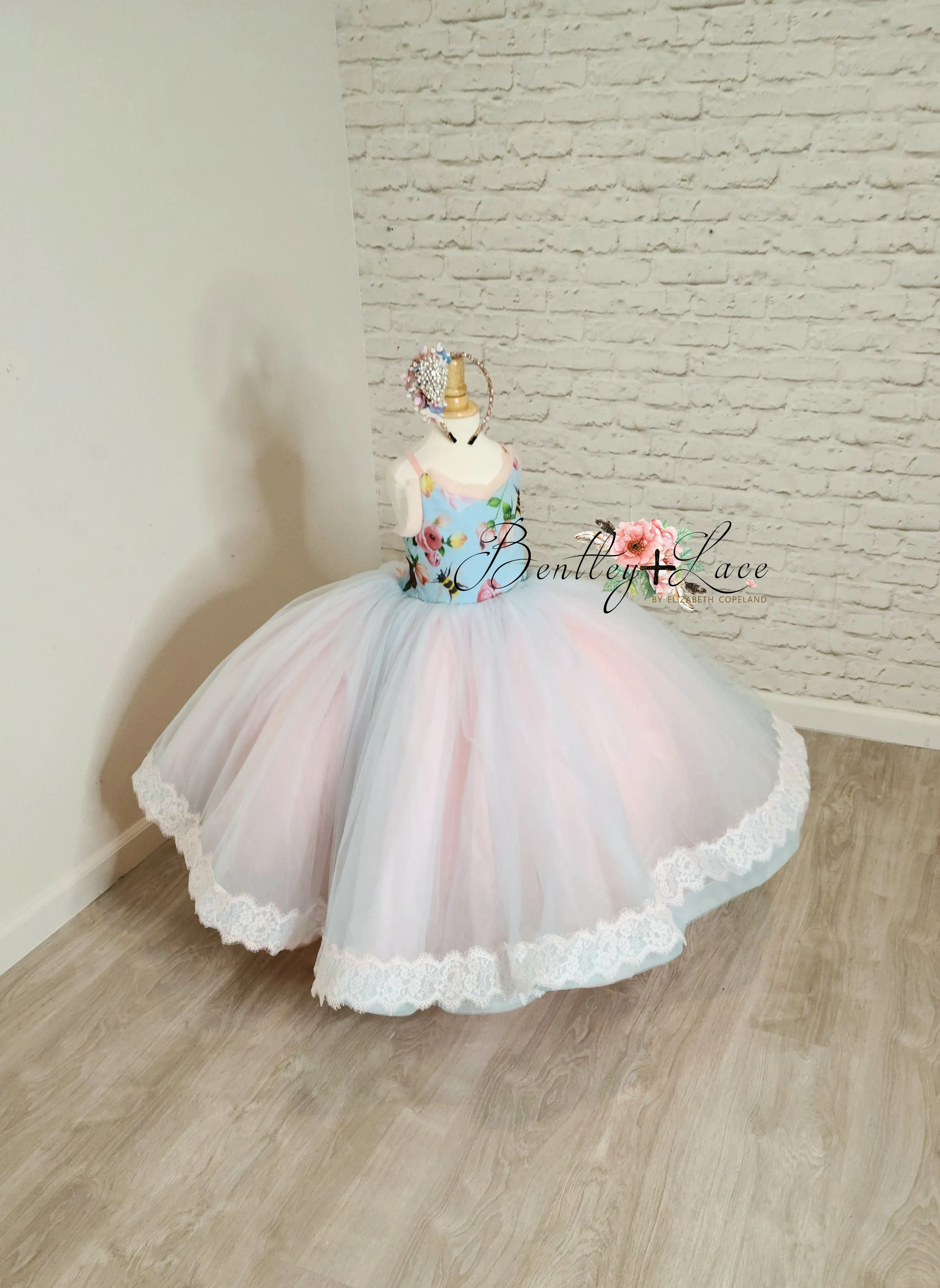 New condition retired rental "Margot" -  Floor Length Floral Toddler Chiffon Gown ( 3 Year - Petite 4 Year)