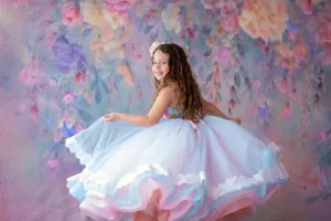 New condition retired rental "Margot" -  Floor Length Floral Toddler Chiffon Gown ( 3 Year - Petite 4 Year)