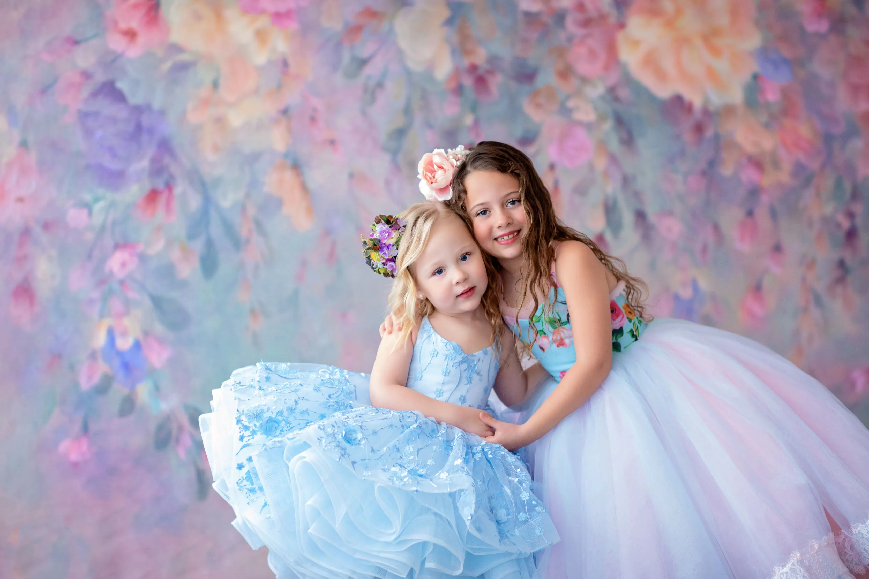 New condition retired rental "Margot" -  Floor Length Floral Toddler Chiffon Gown ( 3 Year - Petite 4 Year)