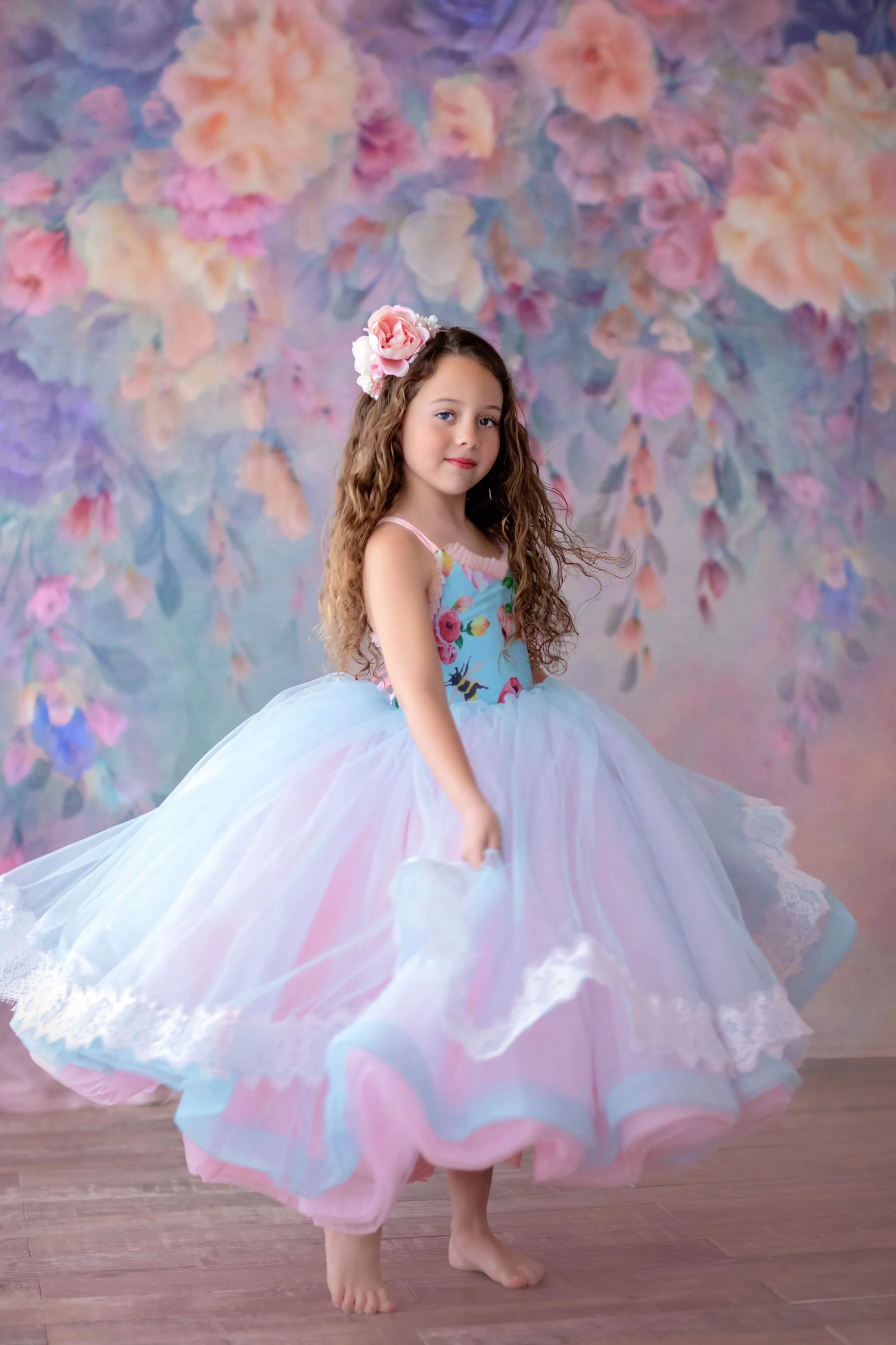 New condition retired rental "Margot" -  Floor Length Floral Toddler Chiffon Gown ( 3 Year - Petite 4 Year)