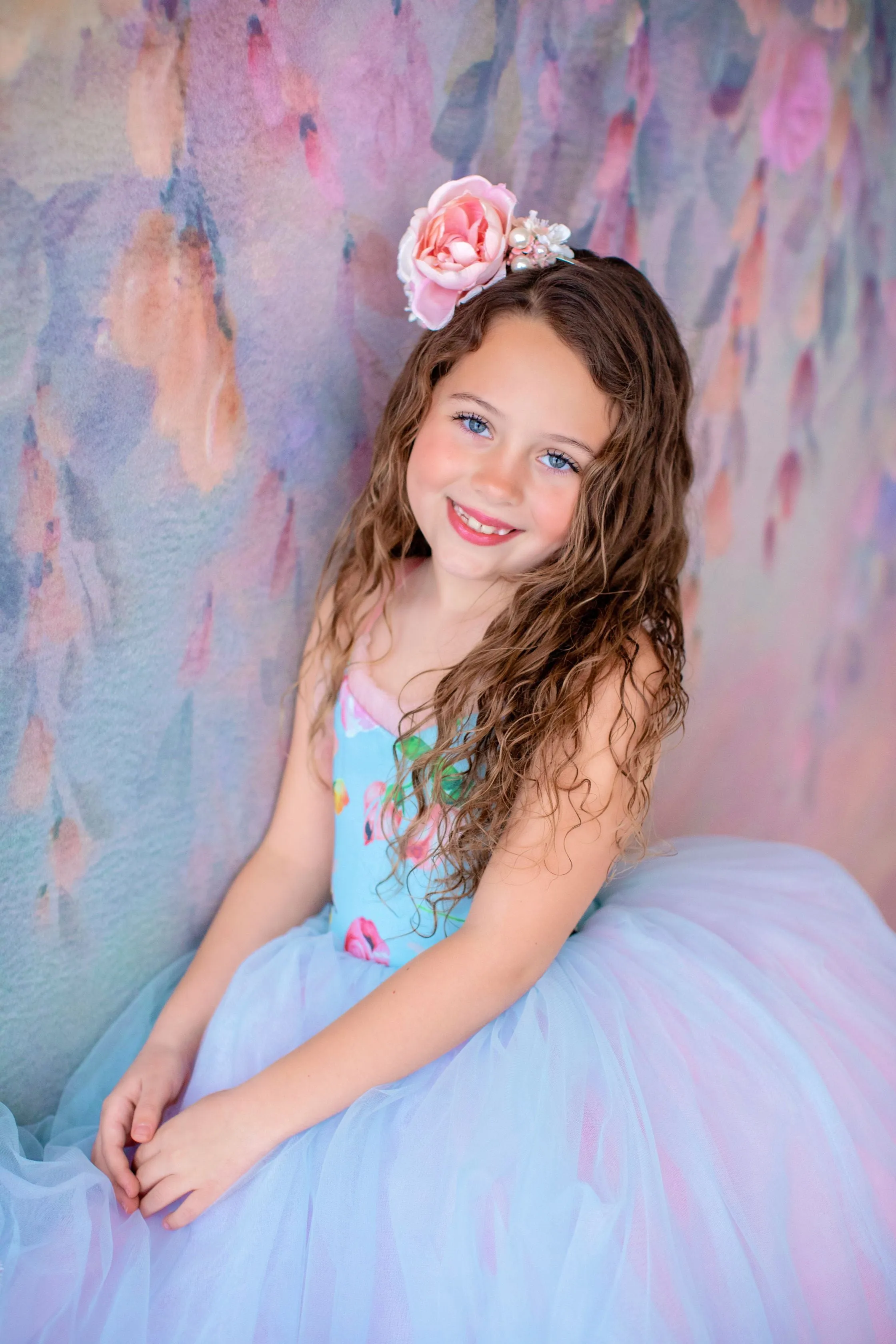 New condition retired rental "Margot" -  Floor Length Floral Toddler Chiffon Gown ( 3 Year - Petite 4 Year)
