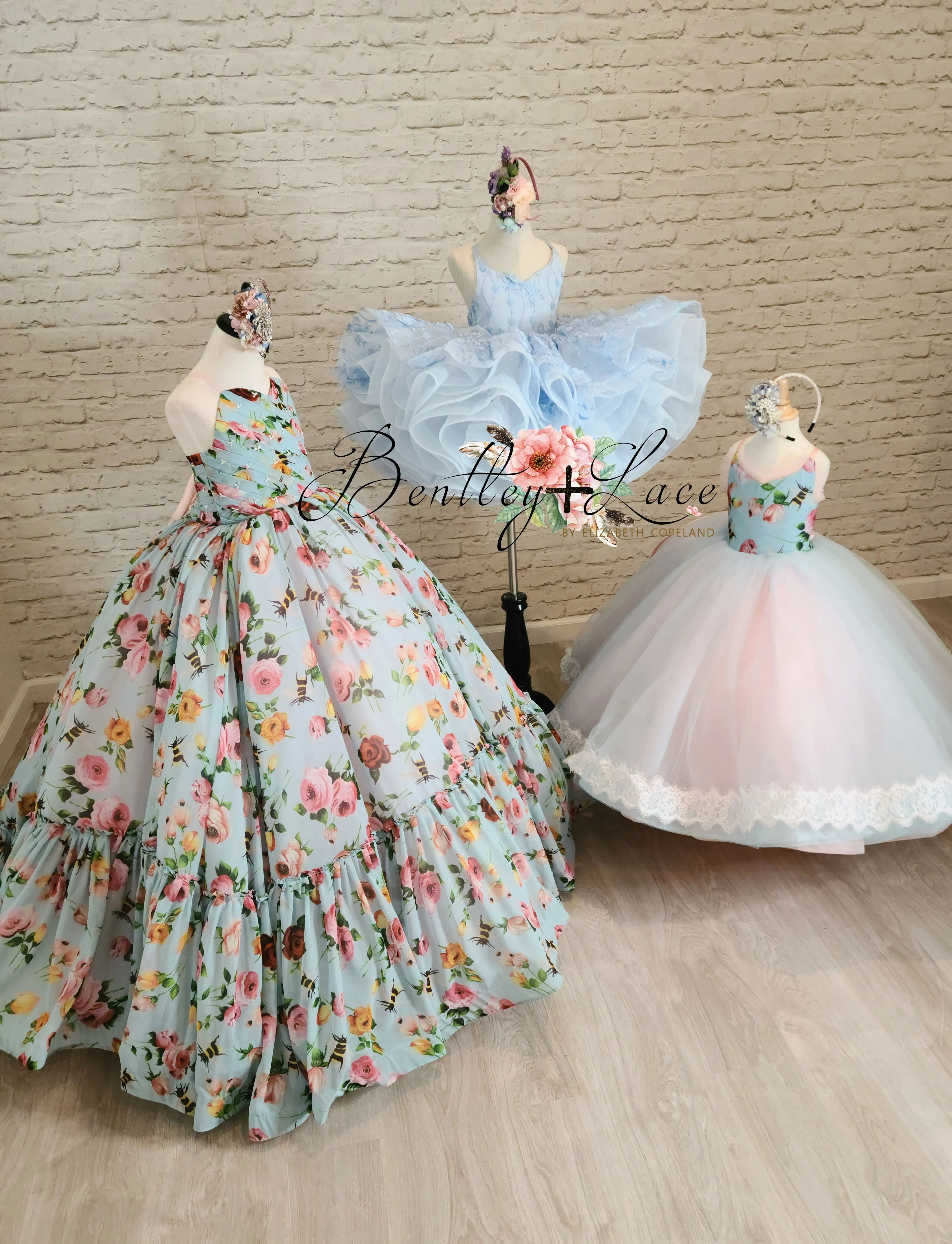 New condition retired rental "Margot" -  Floor Length Floral Toddler Chiffon Gown ( 3 Year - Petite 4 Year)