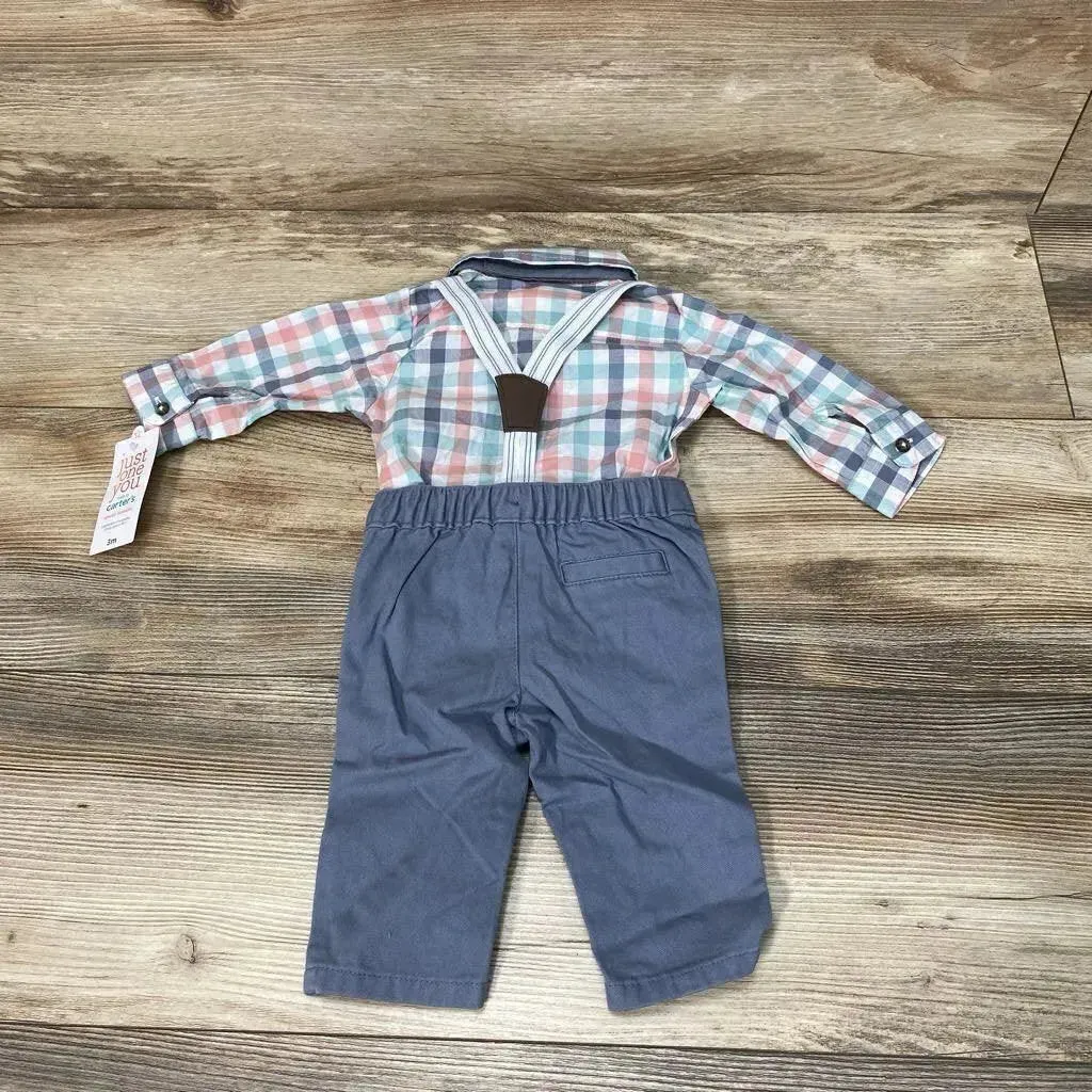 NEW Just One You 4Pc Plaid Button-Up Suspender Set sz 3m