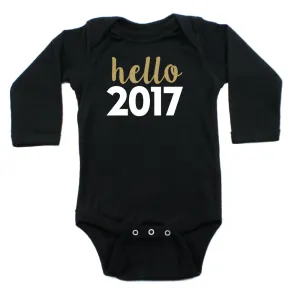 New Years Hello 2017 Long Sleeve Cotton Bodysuit