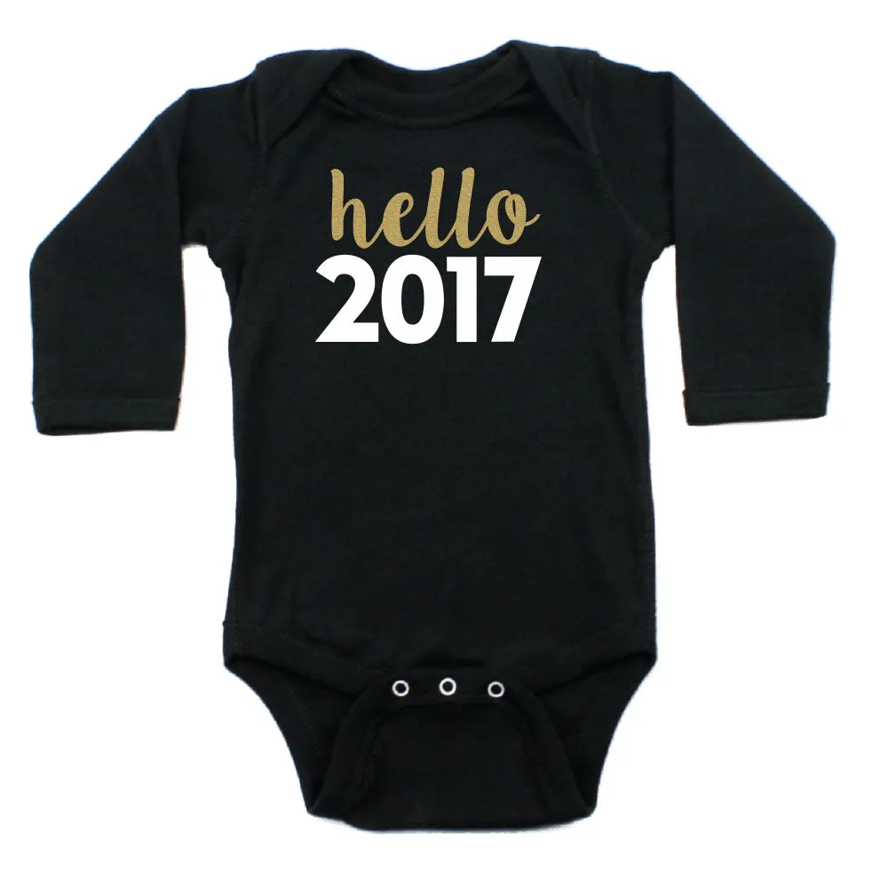 New Years Hello 2017 Long Sleeve Cotton Bodysuit