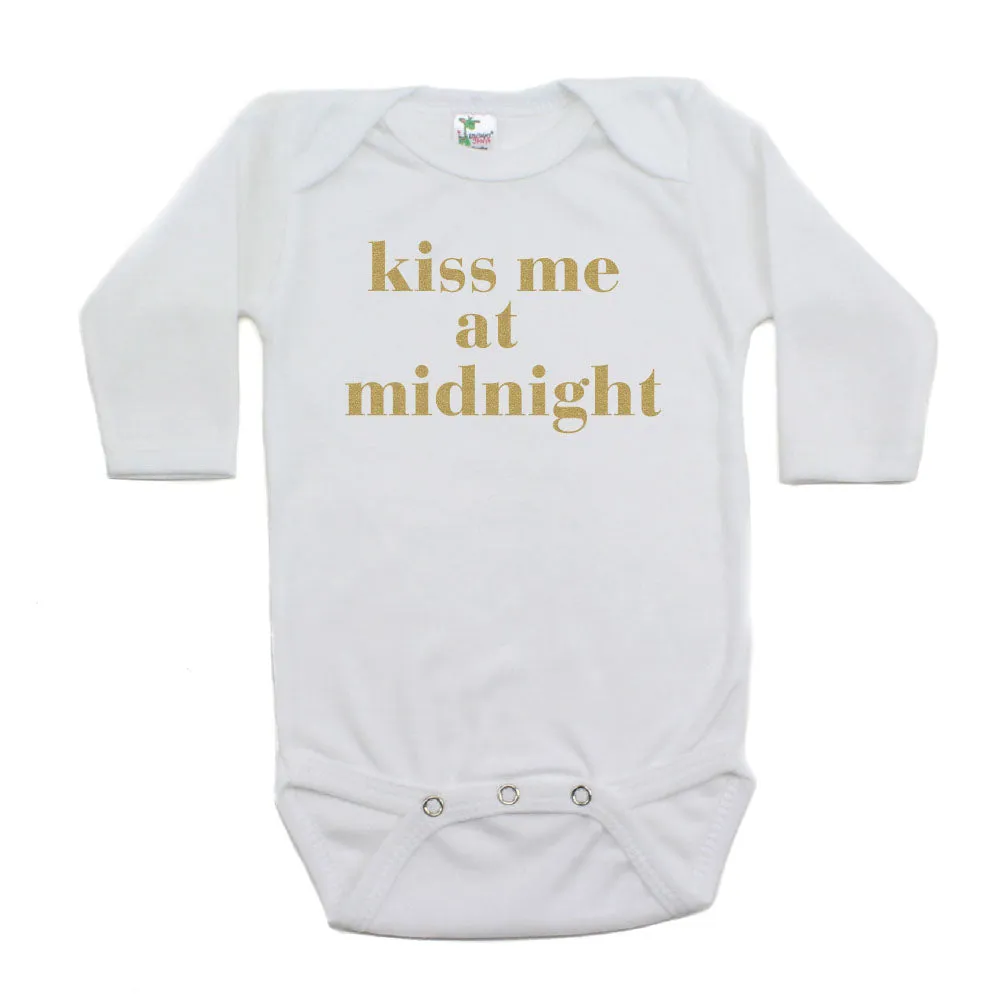 New Years Kiss Me At Midnight Long Sleeve Cotton Bodysuit
