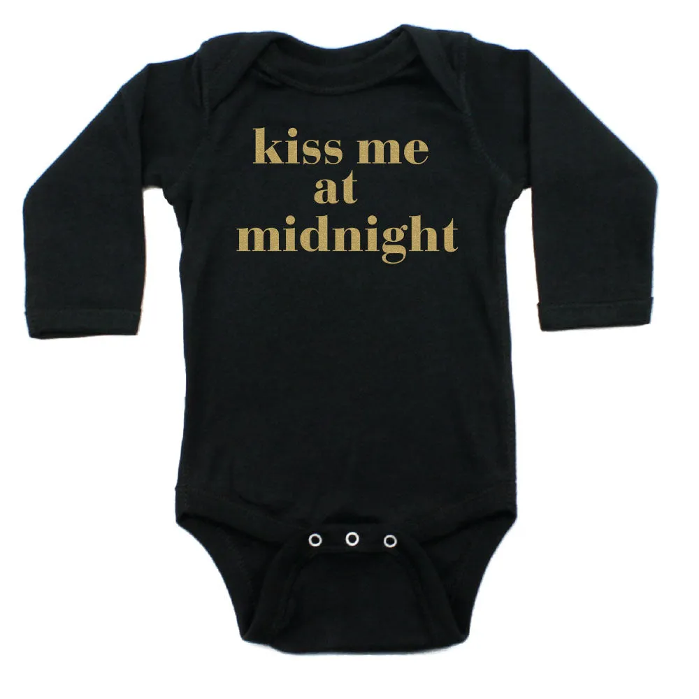 New Years Kiss Me At Midnight Long Sleeve Cotton Bodysuit