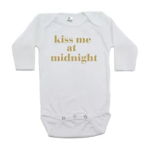 New Years Kiss Me At Midnight Long Sleeve Cotton Bodysuit