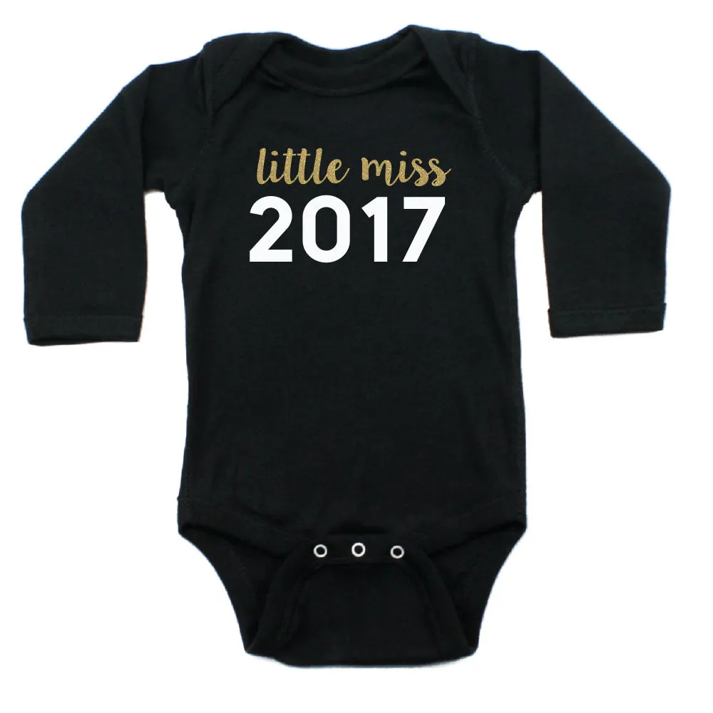 New Years Little Miss 2017 Long Sleeve 100% Cotton Bodysuit