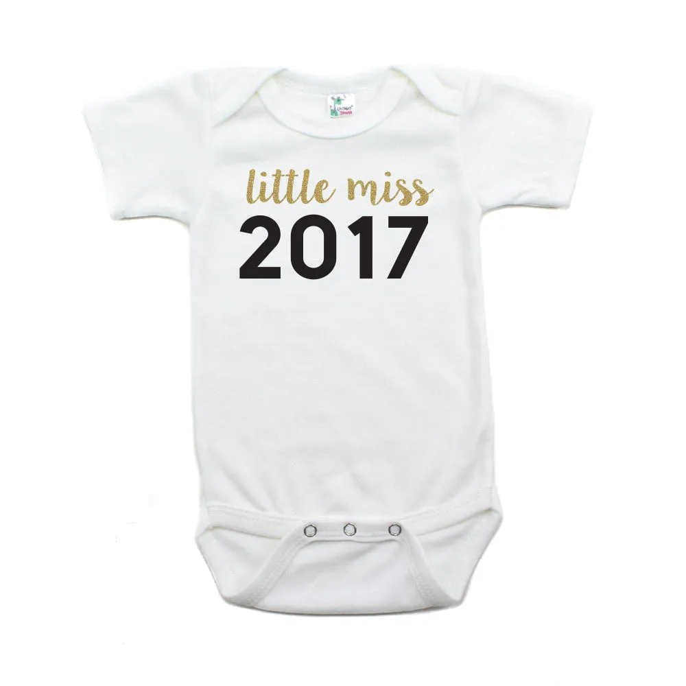 New Years Little Miss 2017 Short Sleeve 100% Cotton Bodysuit