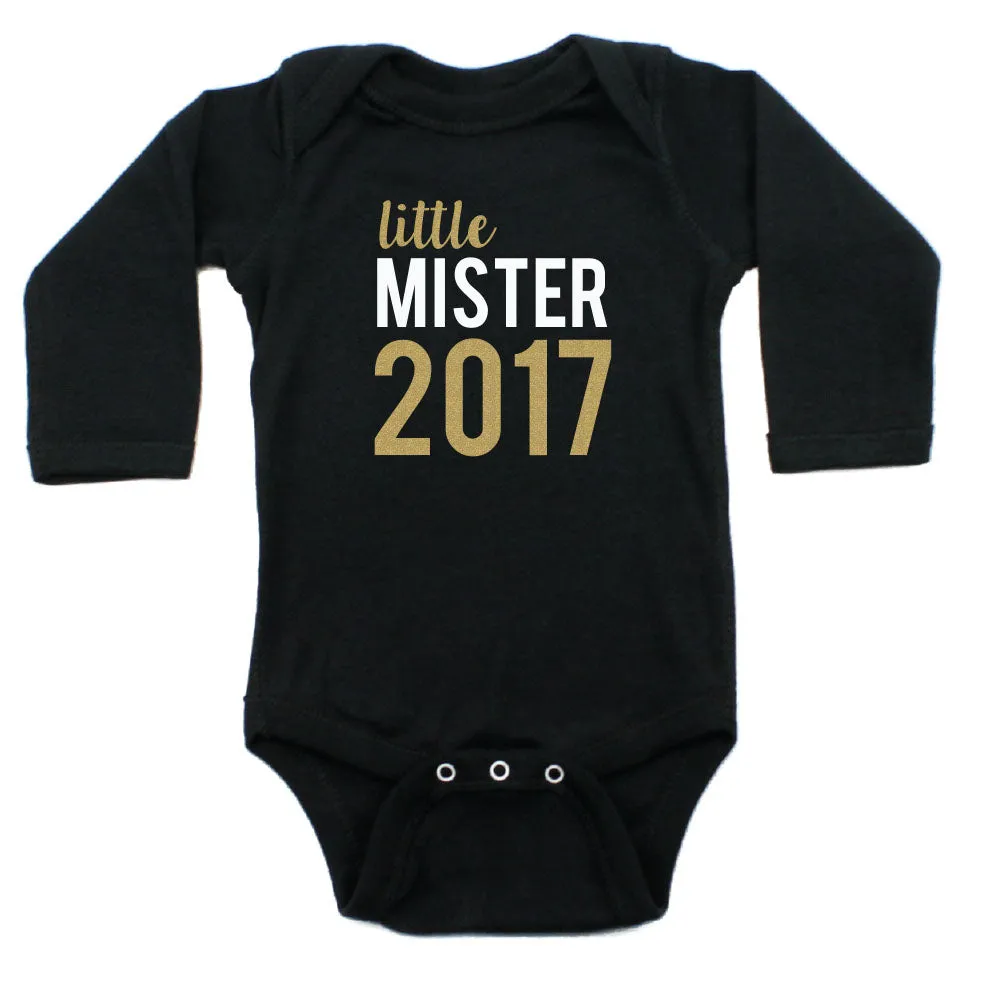 New Years Little Mister 2017 Long Sleeve Cotton Bodysuit