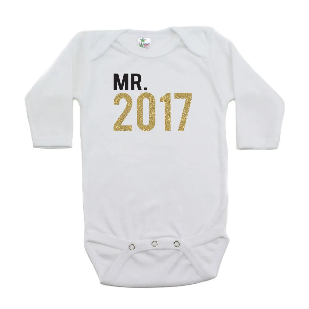 New Years Mr. 2017 Long Sleeve 100% Cotton Bodysuit