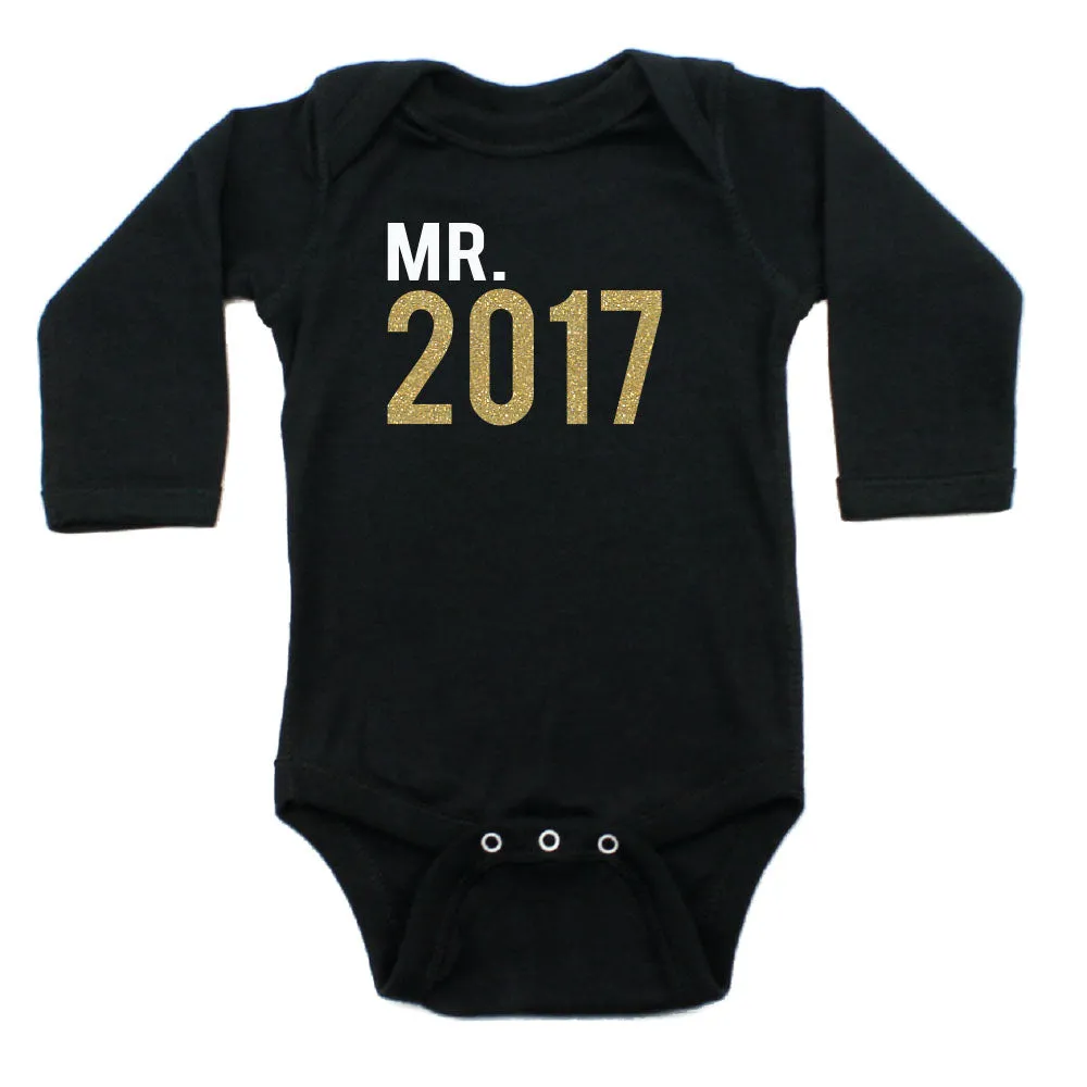 New Years Mr. 2017 Long Sleeve 100% Cotton Bodysuit