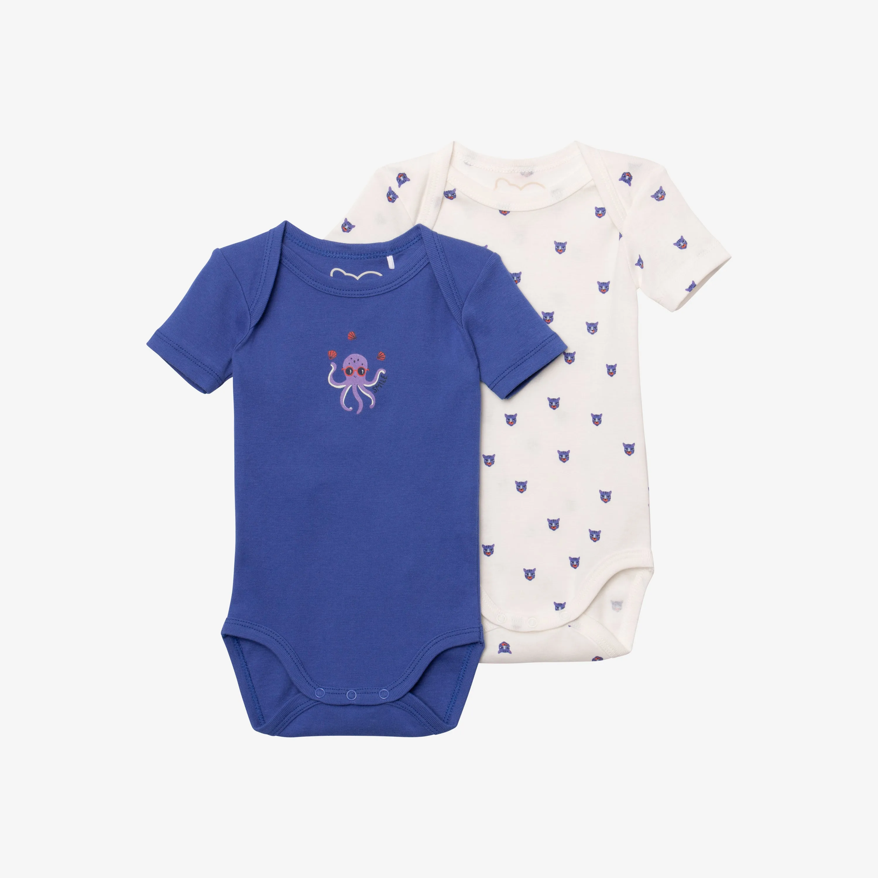Newborn boy's blue and ecru 2-pack bodysuits