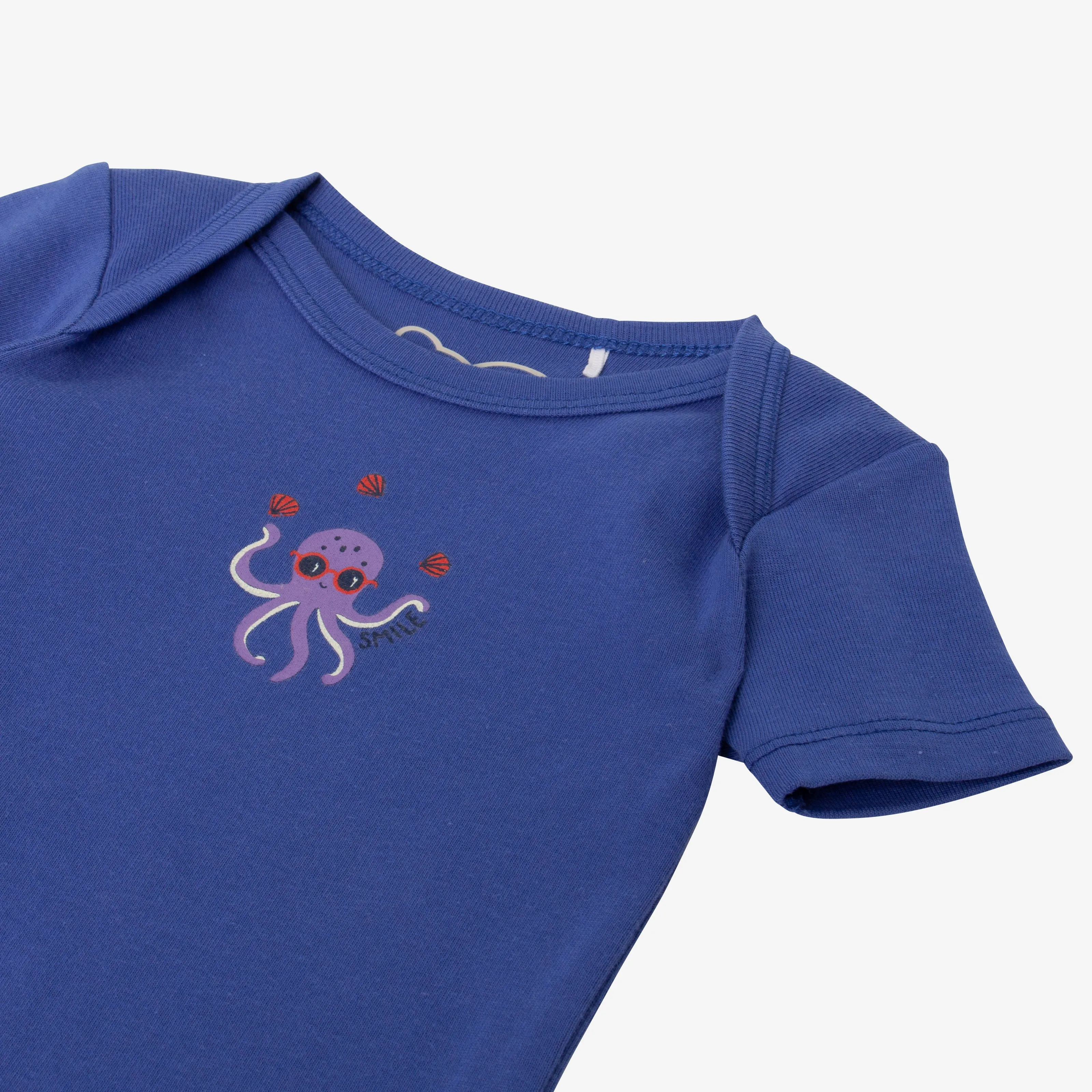 Newborn boy's blue and ecru 2-pack bodysuits