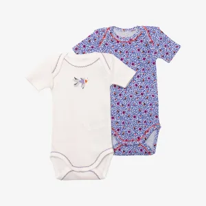 Newborn girls' purple and ecru 2-pack bodysuits