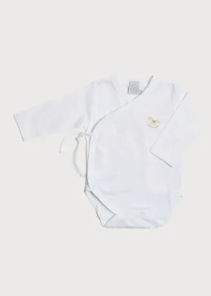 Newborn Side Tie Bodysuit With Rocking Horse Embroidery Beige (1-6mths)