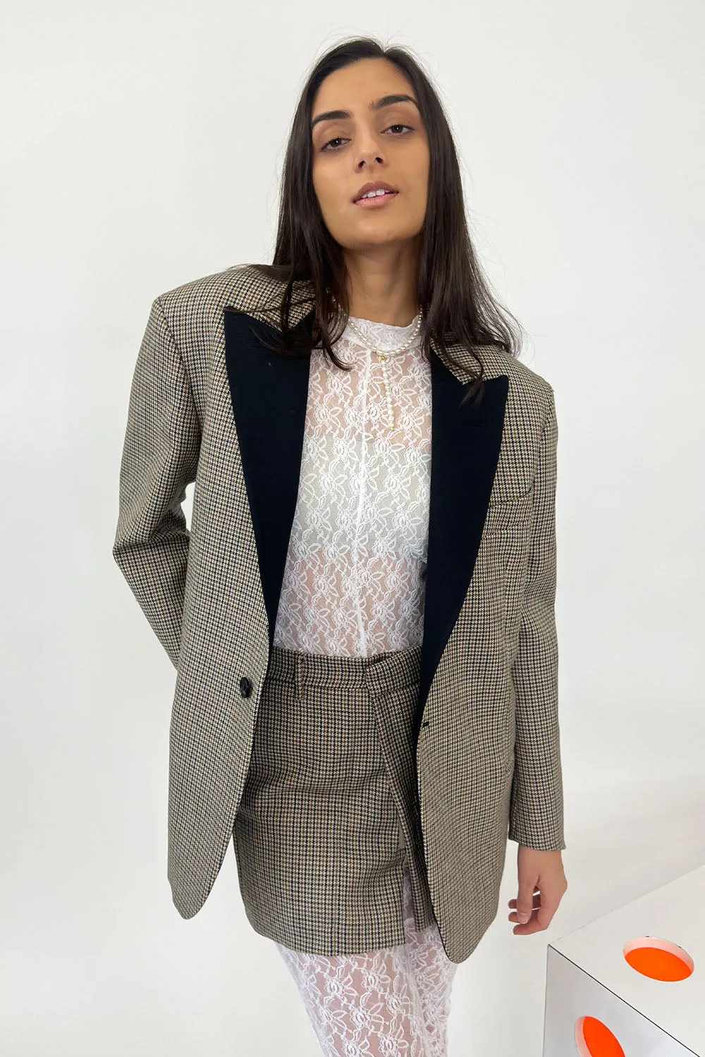 No. 21 - Houndstooth Mini Skirt: Khaki