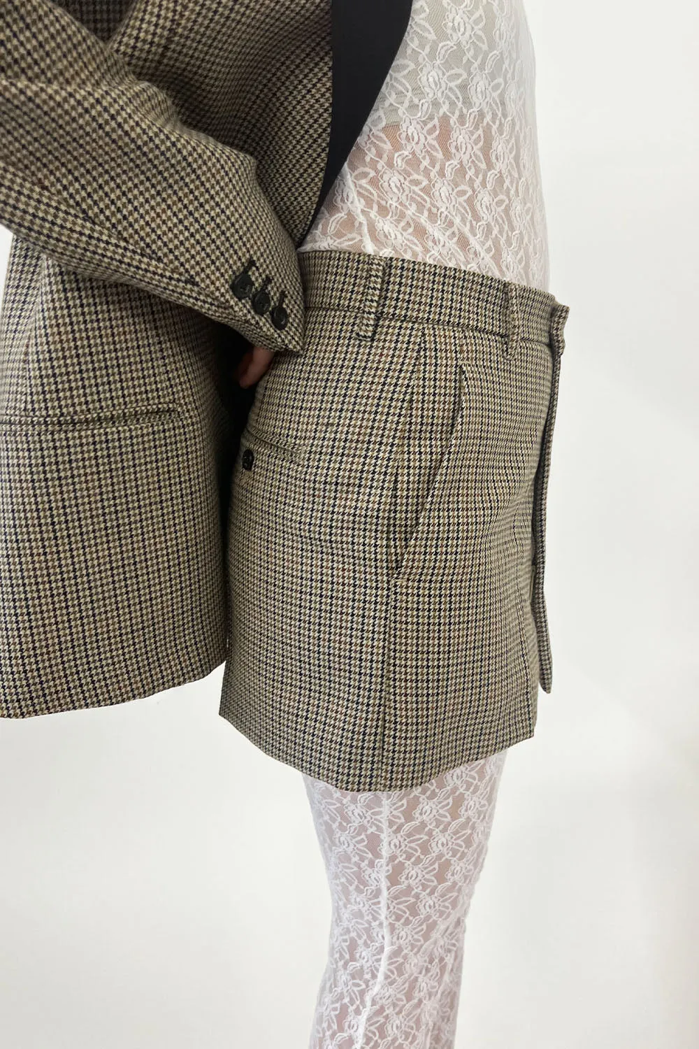 No. 21 - Houndstooth Mini Skirt: Khaki