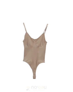 NOEAU - Spaghetti Straps Cream Thong Bodysuit