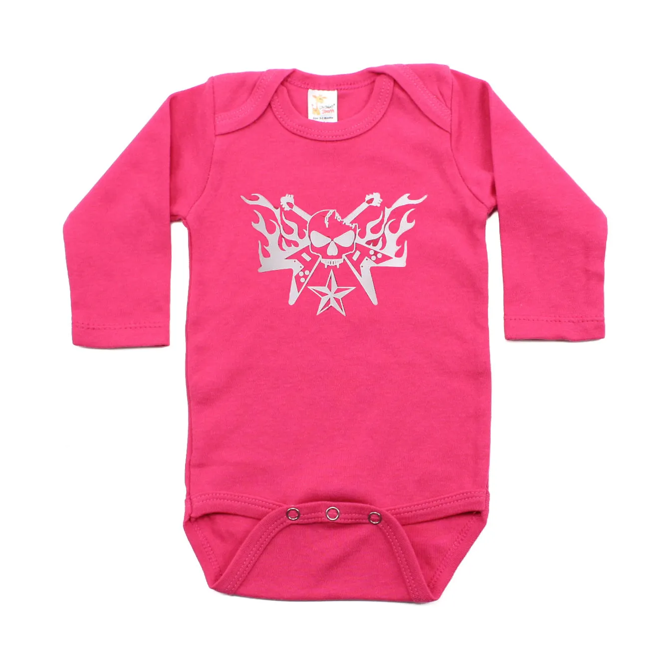 One Color Skull Guitar Hero Flames Long Sleeve Baby Infant Bodysuit