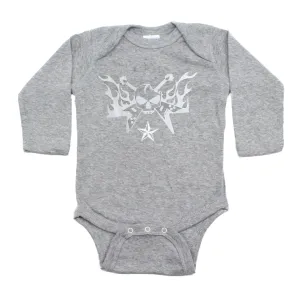 One Color Skull Guitar Hero Flames Long Sleeve Baby Infant Bodysuit