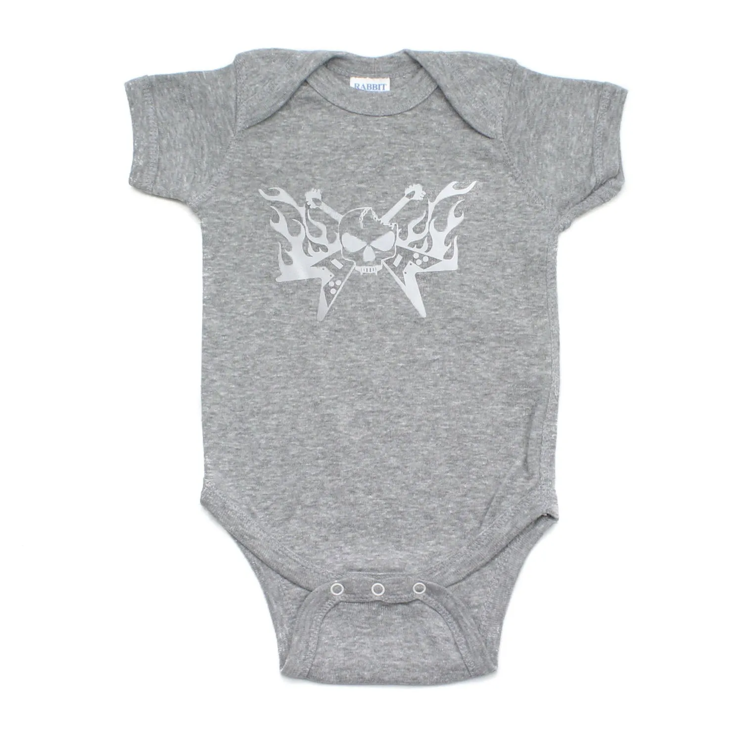 One Color Skull Guitar Hero Flames Short Sleeve Baby Infant Bodysuit