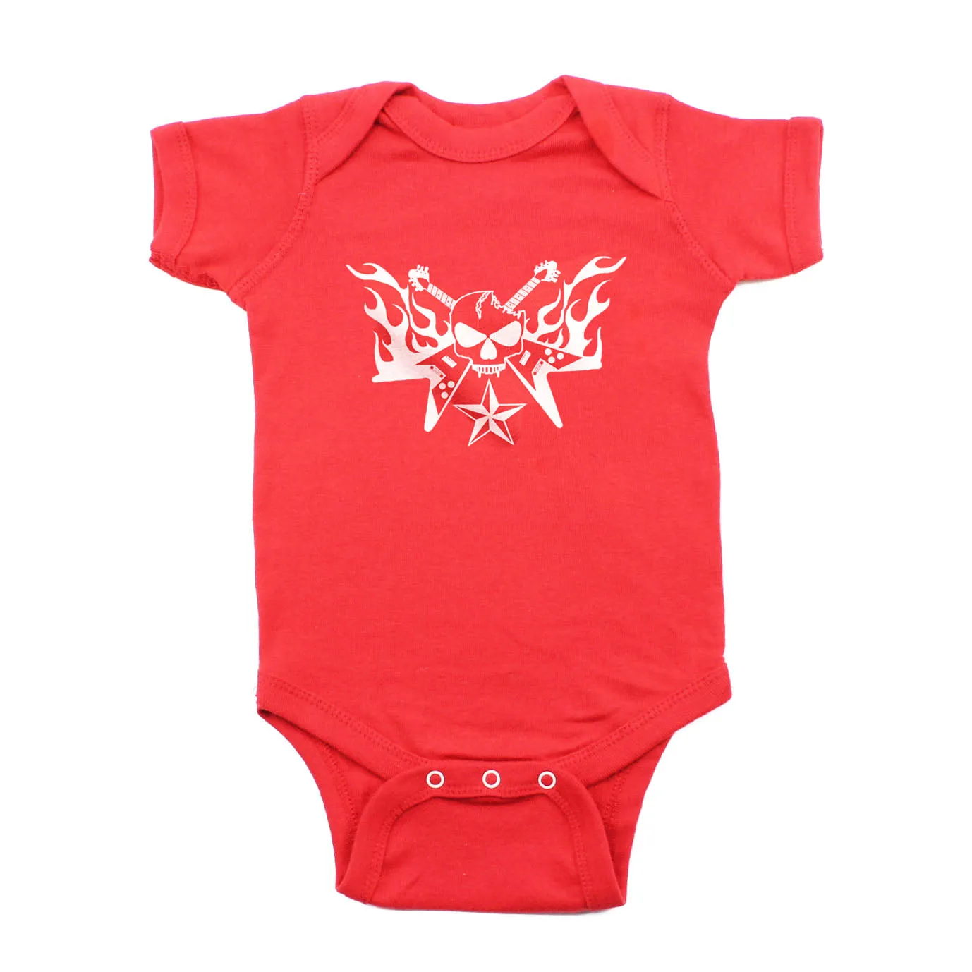 One Color Skull Guitar Hero Flames Short Sleeve Baby Infant Bodysuit