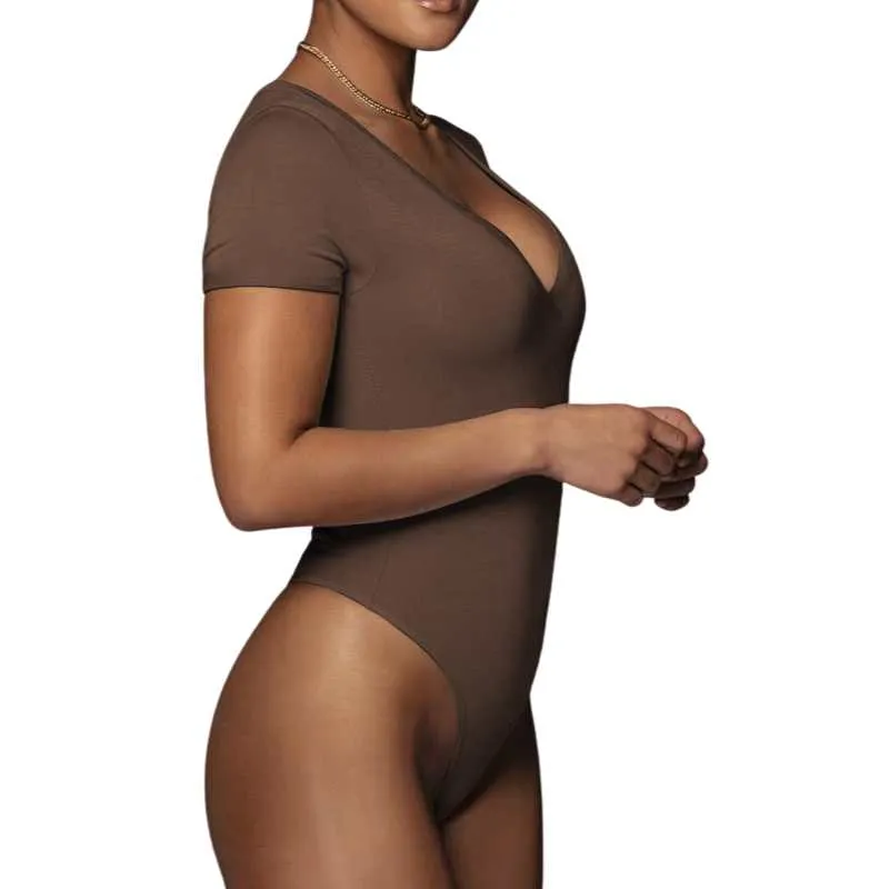 One-piece Stretch Cotton V-Neck Bodysuit