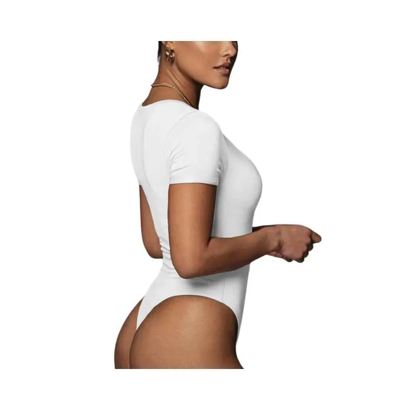 One-piece Stretch Cotton V-Neck Bodysuit