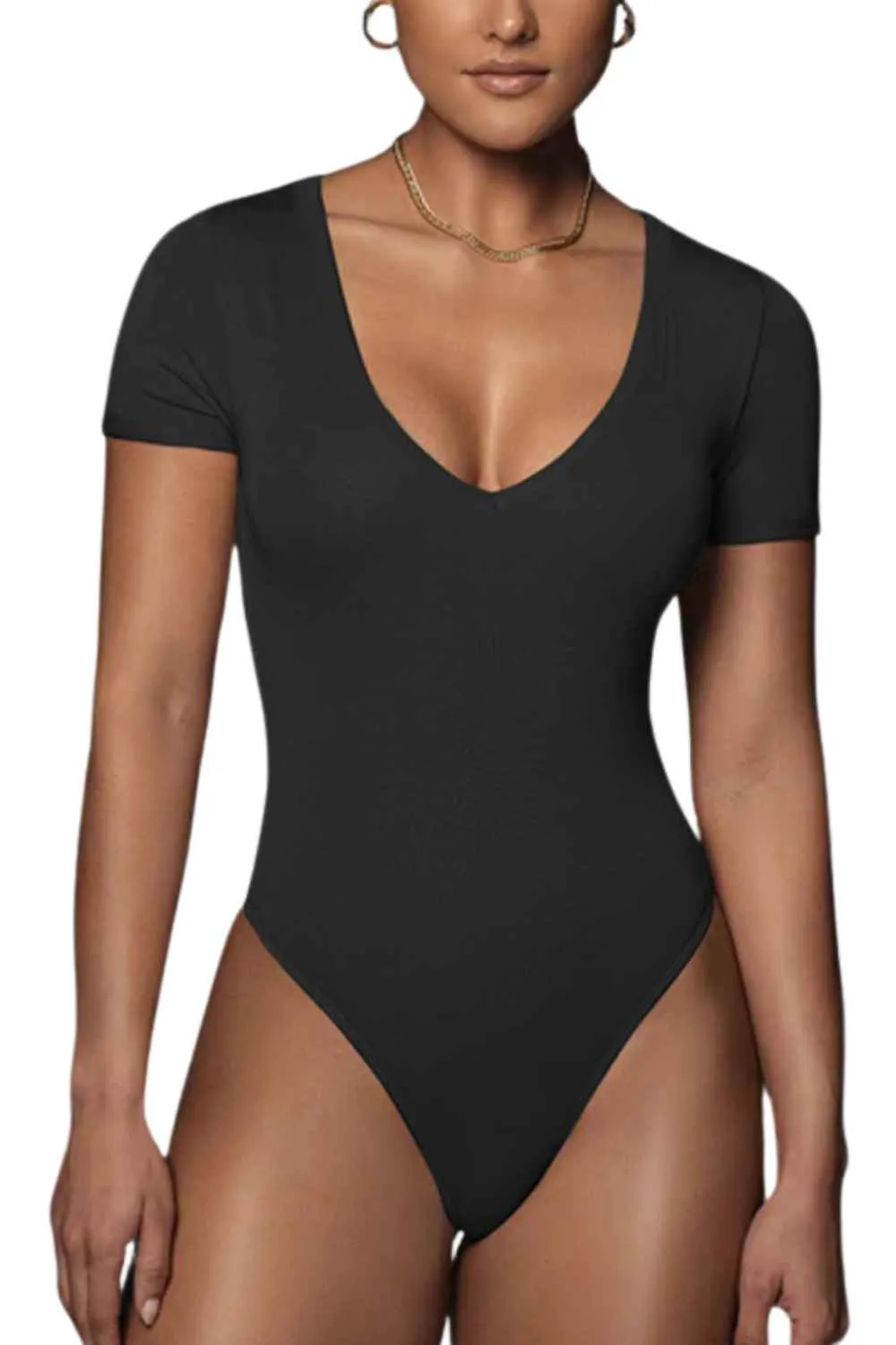 One-piece Stretch Cotton V-Neck Bodysuit
