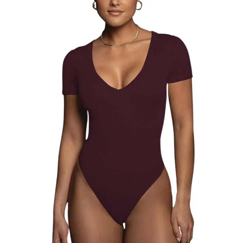 One-piece Stretch Cotton V-Neck Bodysuit