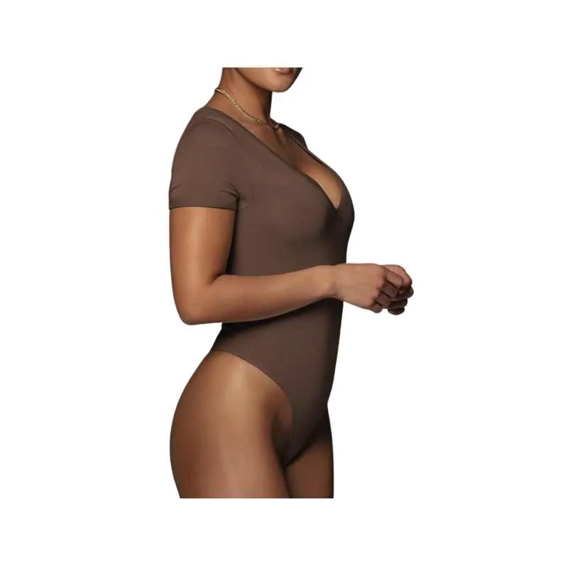 One-piece Stretch Cotton V-Neck Bodysuit