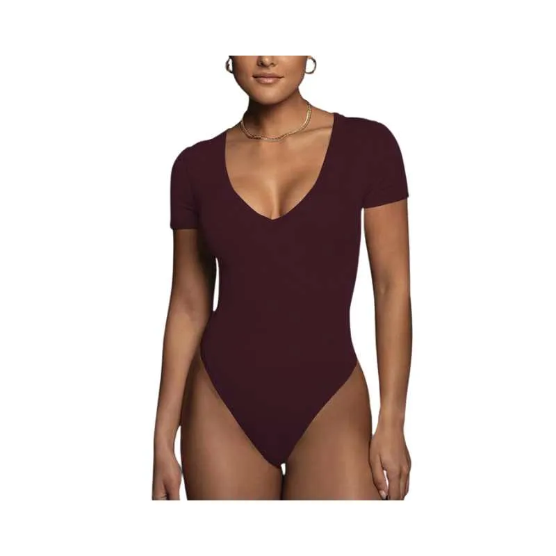 One-piece Stretch Cotton V-Neck Bodysuit