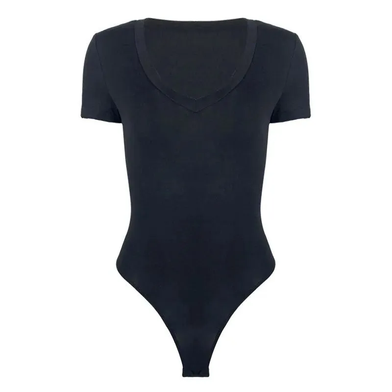 One-piece Stretch Cotton V-Neck Bodysuit