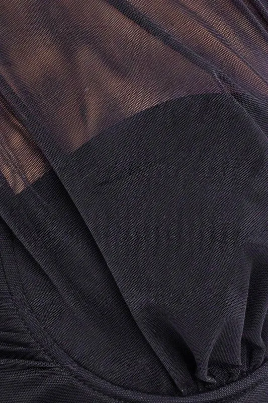 One Shoulder Detail Mesh Bodysuit