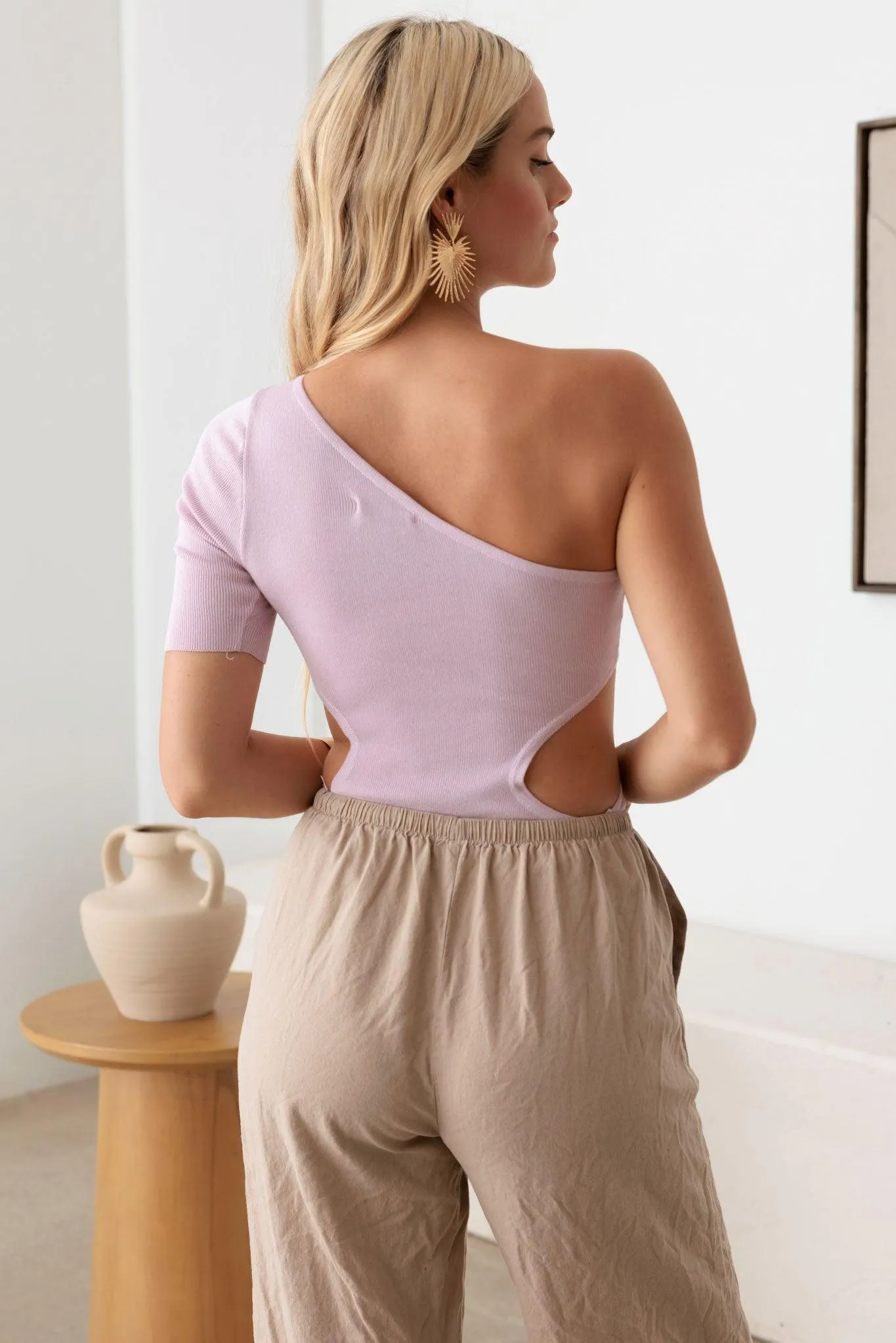 One Shoulder Side Cut-Out Stretchy Bodysuit
