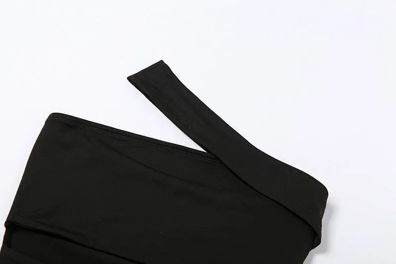 One shoulder solid irregular hollow out backless bodysuit
