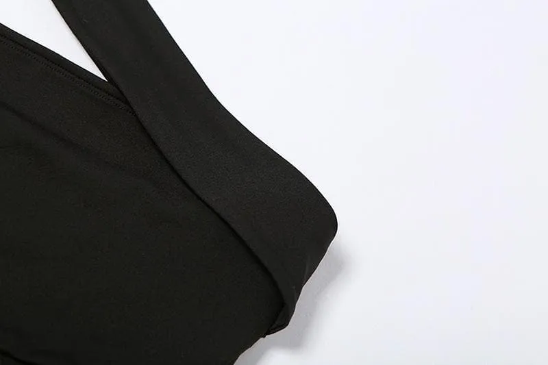 One shoulder solid irregular hollow out backless bodysuit