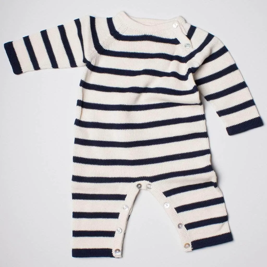 Organic Baby Romper, Long Knit - Stripe
