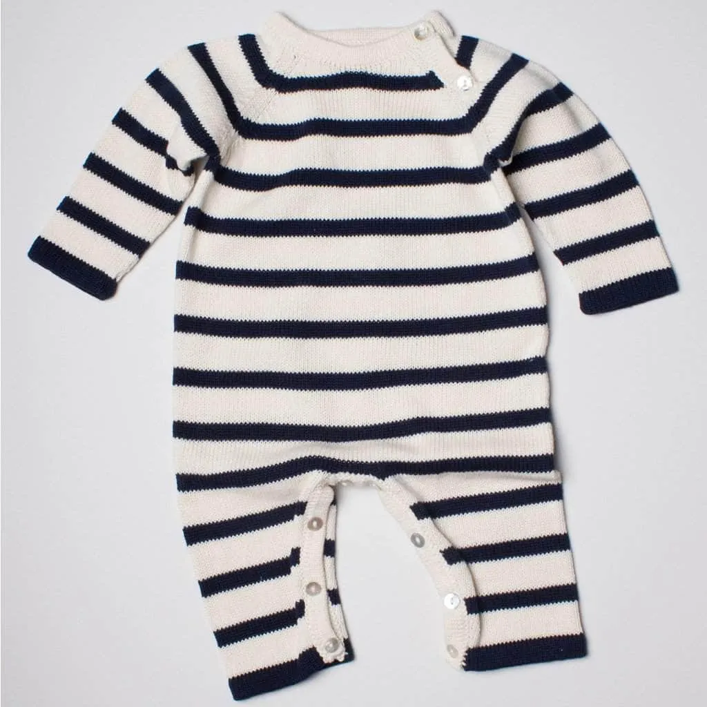 Organic Baby Romper, Long Knit - Stripe