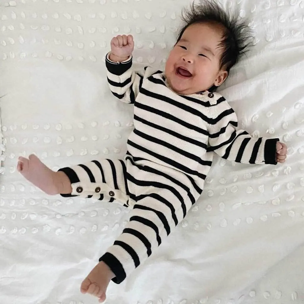 Organic Baby Romper, Long Knit - Stripe
