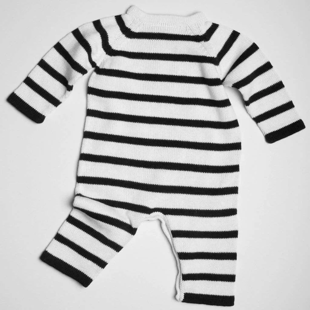 Organic Baby Romper, Long Knit - Stripe