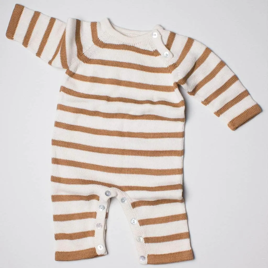 Organic Baby Romper, Long Knit - Stripe