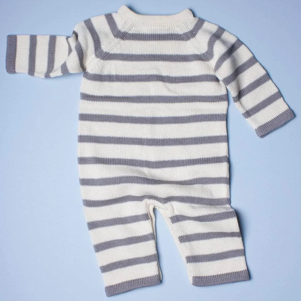 Organic Baby Romper, Long Knit - Stripe