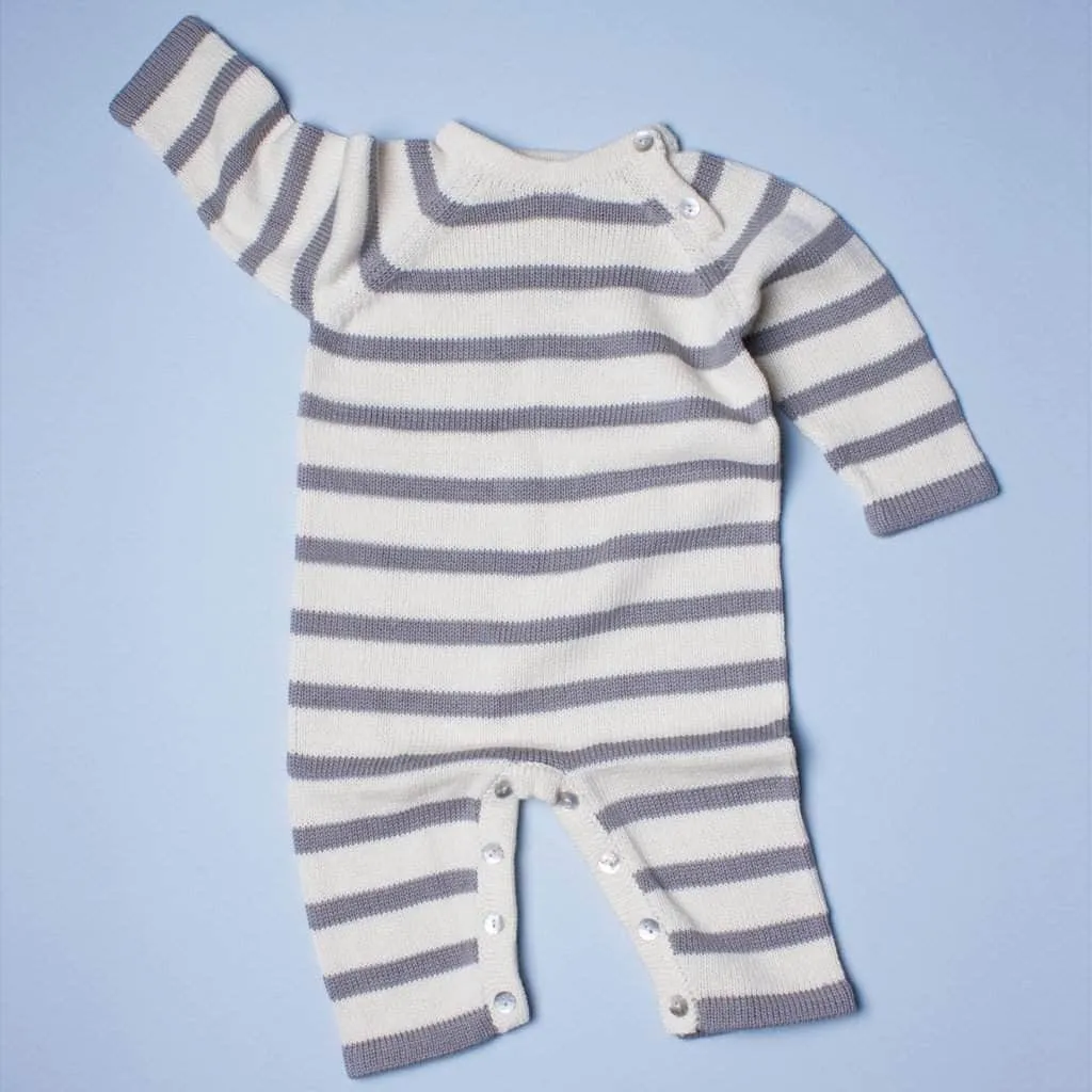 Organic Baby Romper, Long Knit - Stripe
