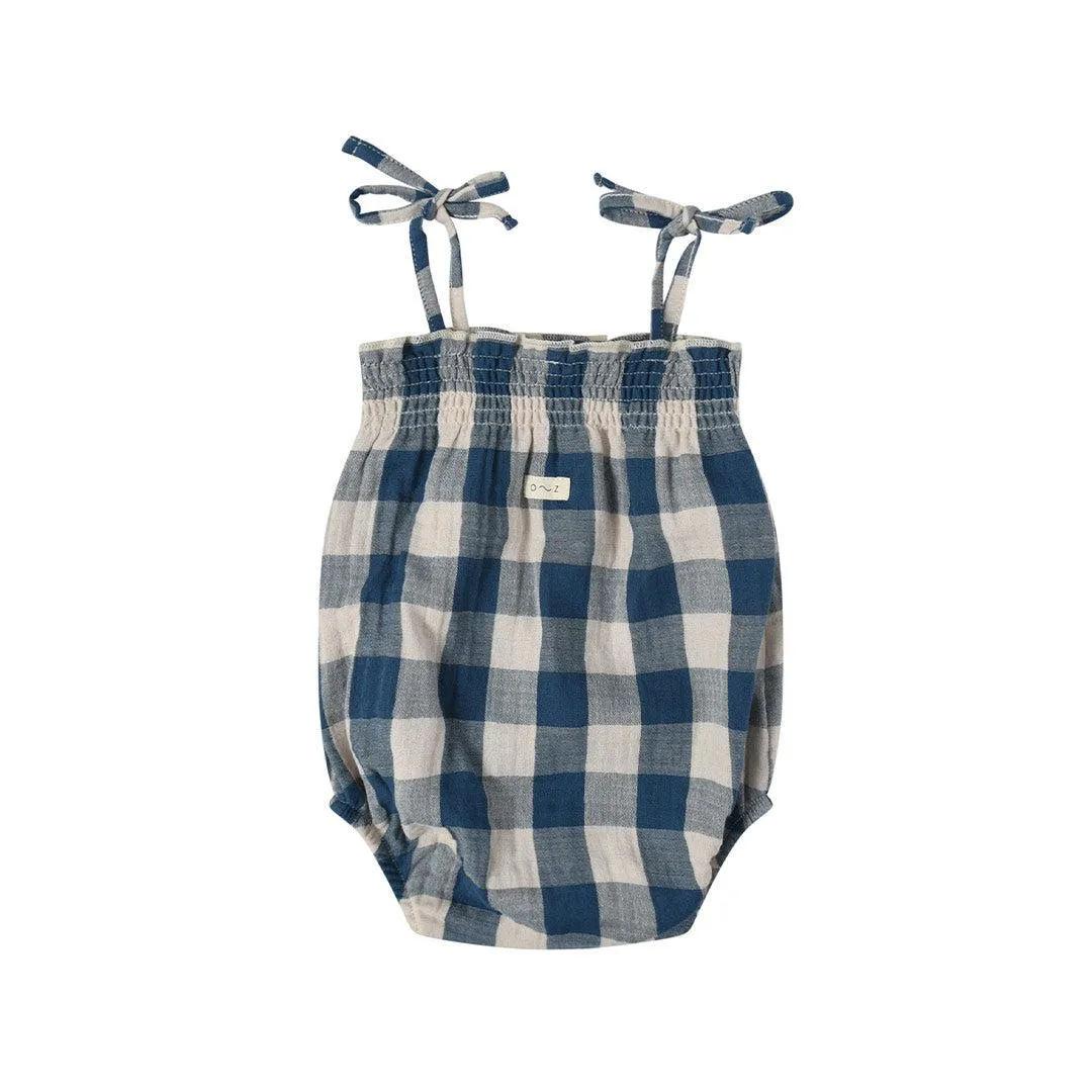 Organic Zoo Spaghetti Bodysuit  - Blue Gingham - Pottery