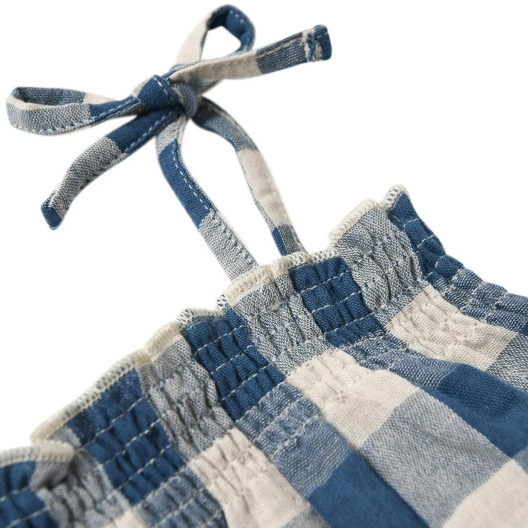 Organic Zoo Spaghetti Bodysuit  - Blue Gingham - Pottery